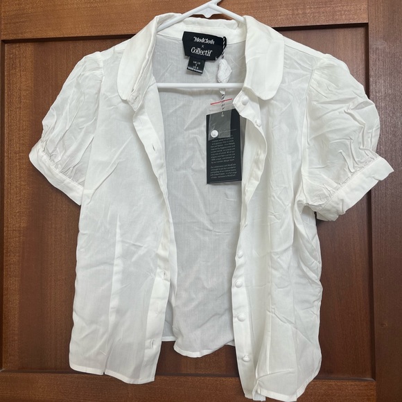 Modcloth White Blouse with Blue Floral Accent - Picture 3 of 6